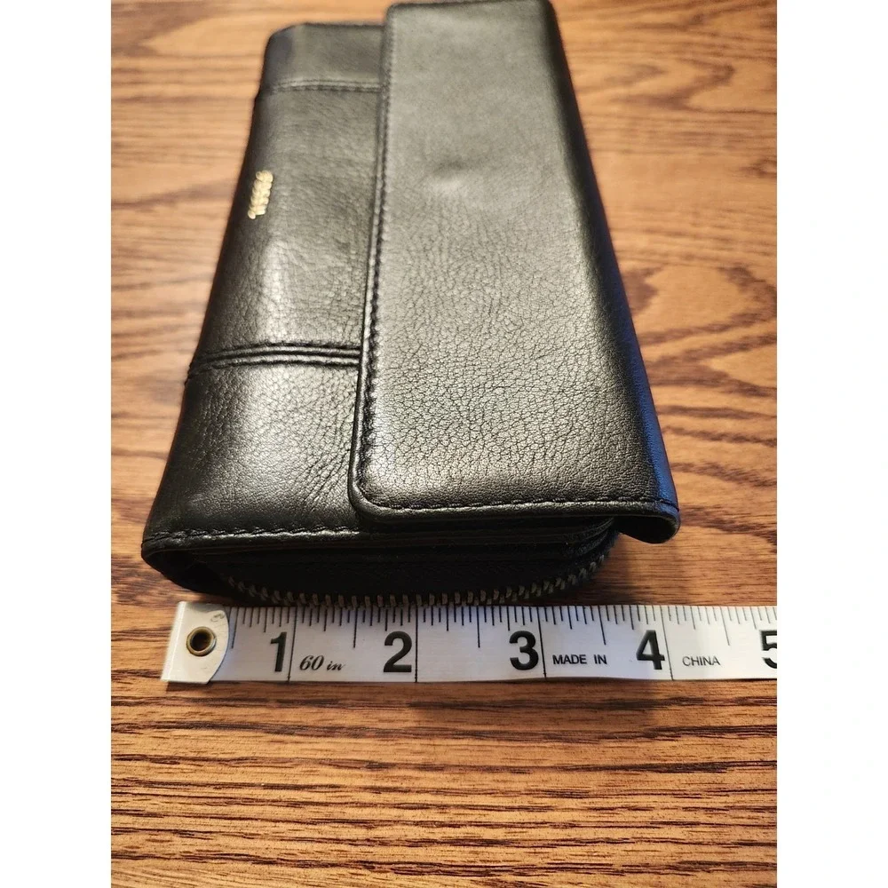 Fossil Jori Leather‎ RFID Flap Clutch Wallet Womens Black